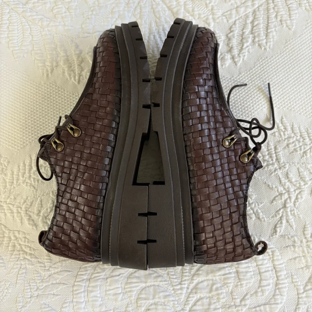 Vintage Foundry Clotilde chunky loafer Women’s 9 brown leather woven platform - Picture 11 of 16